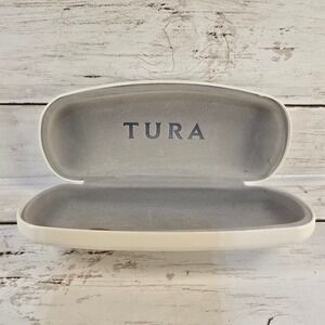 Tura Hard Shell Eyeglass Case White Faux Leather Grey Felt Lining Clamshell